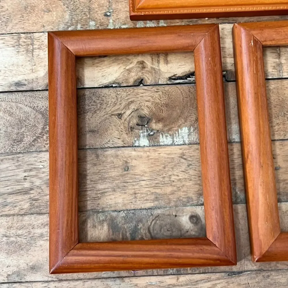 Set Of Three Solid Wood Picture Frames No Glass Light Brown Tone